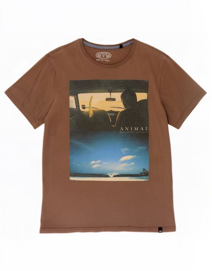 Animal-Grafik-T-Shirt-Oberteil für Herren aus mittelbrauner Baumwolle
