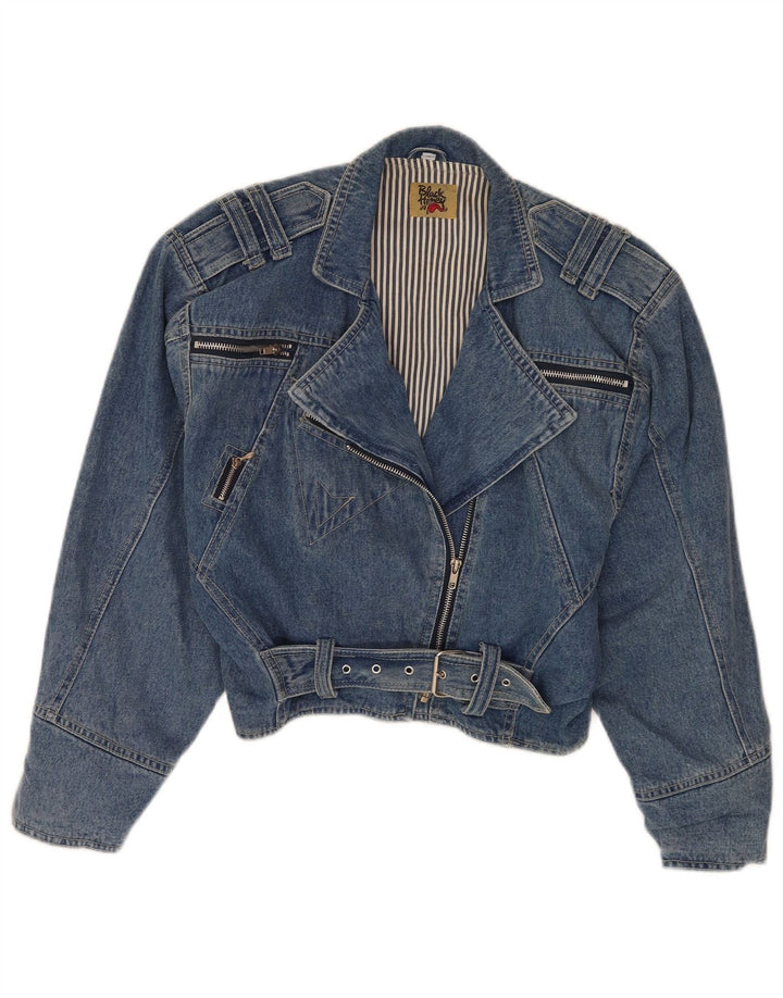Vintage Damen Crop Denim Bikerjacke UK 12 Mittelblaue Baumwolle
