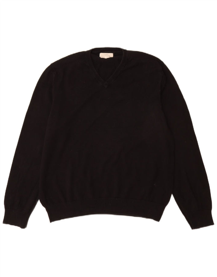 Marks & Spencer Herren-Pullover mit V-Ausschnitt, XL, schwarze Baumwolle