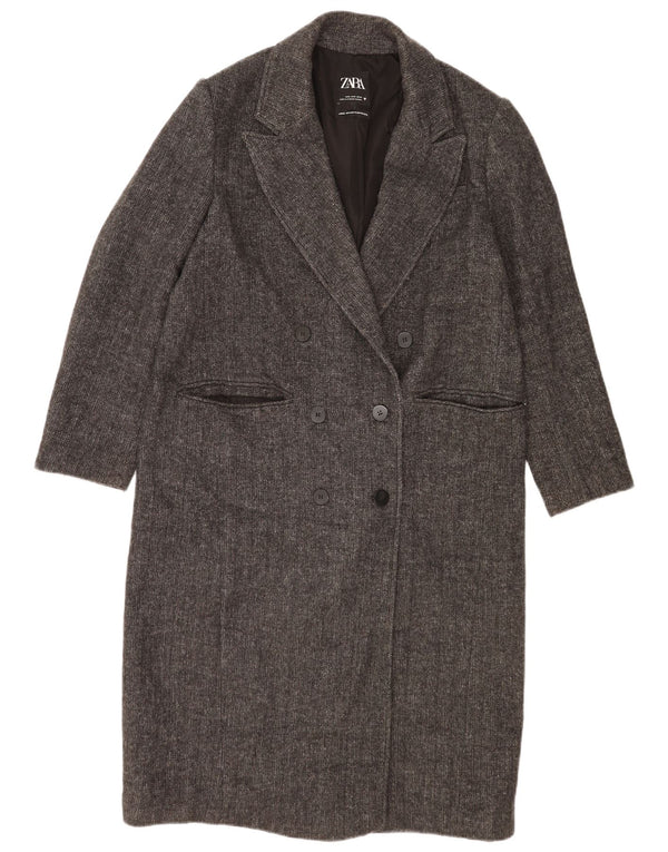Zara Damen Übergroßer zweireihiger Mantel UK 10 Kleines graues Fischgrätenmuster