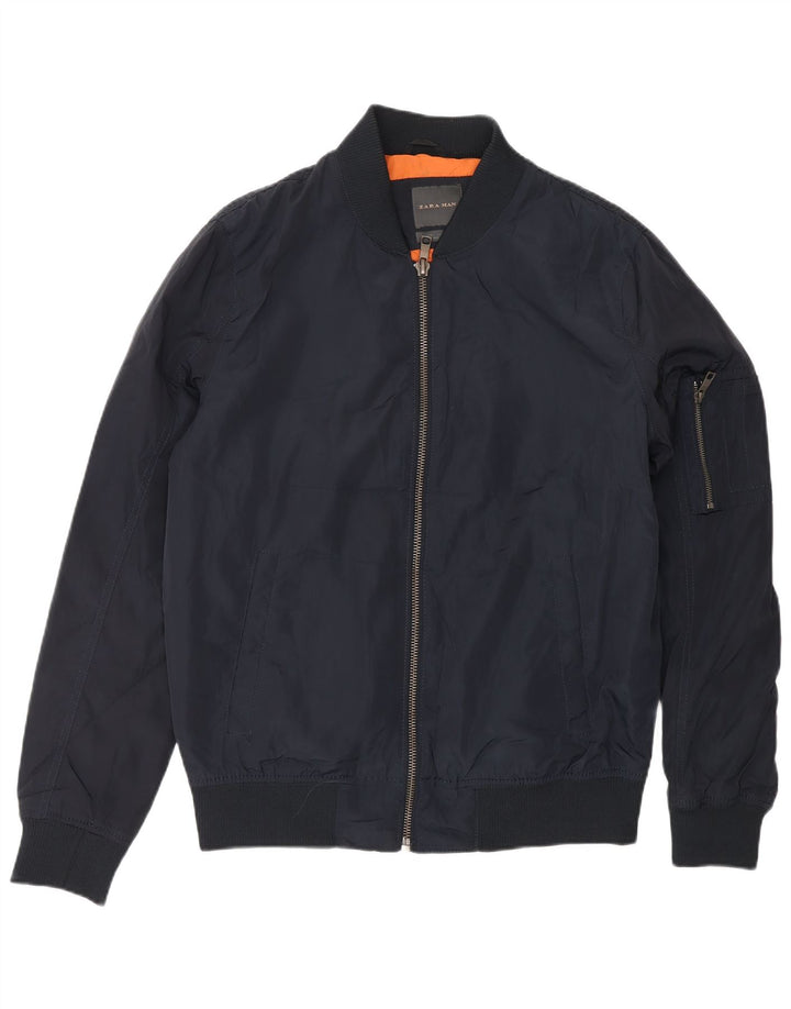 ZARA Herren Bomberjacke UK 40 Large Marineblau Polyester
