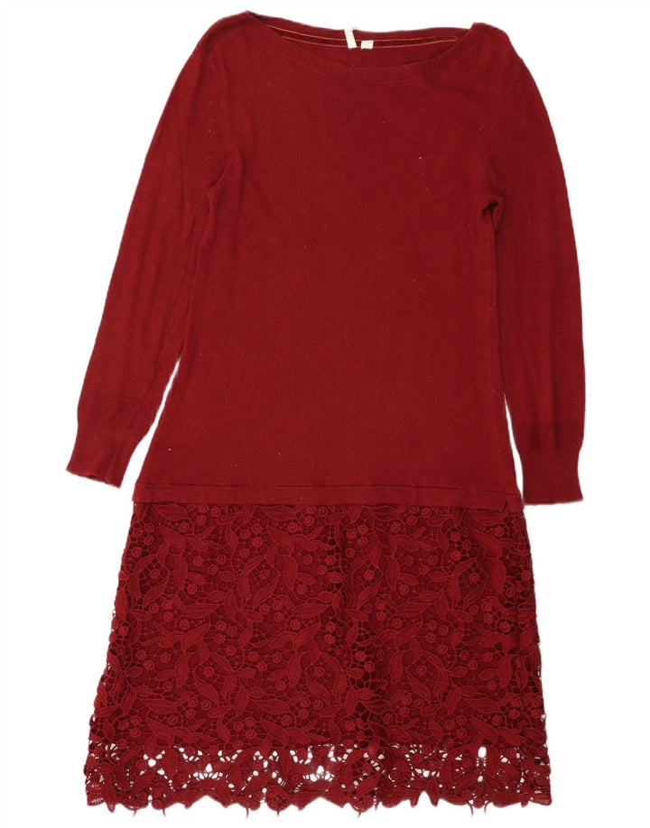 White Stuff Damen-Pulloverkleid, Größe 44, mittleres Burgunderrot, Viskose