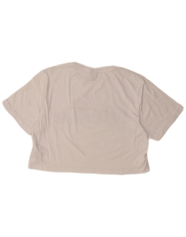 ELLESSE Damen Crop Graphic T-Shirt Top UK 10 Small Weiße Baumwolle
