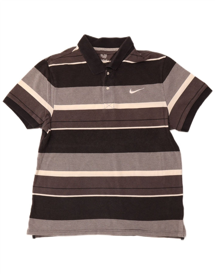 NIKE Herren-Poloshirt, groß, grau gestreift, Baumwolle