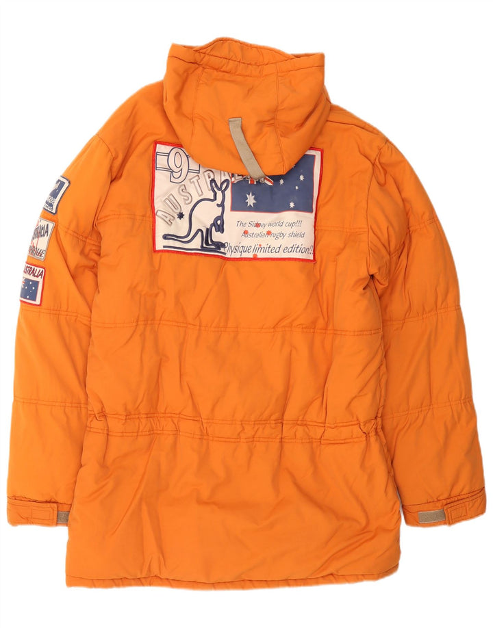 Studio Herren Graphic Hooded Wattierte Jacke UK 40 Large Orange Baumwolle