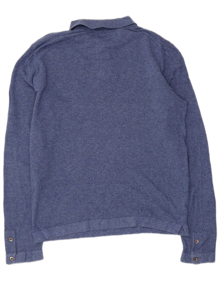 MASSIMO DUTTI Herren-Langarm-Poloshirt, große blaue Baumwolle
