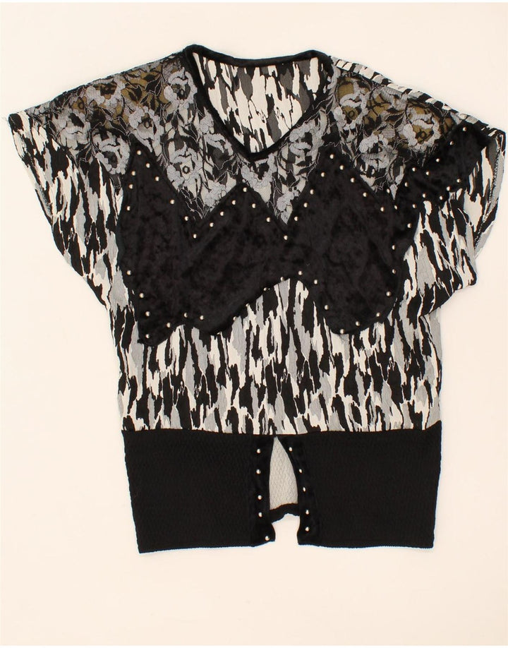 VINTAGE Womens Blouse Top UK 16 Large Black Floral Vintage Vintage and Second-Hand Vintage from Messina Hembry 