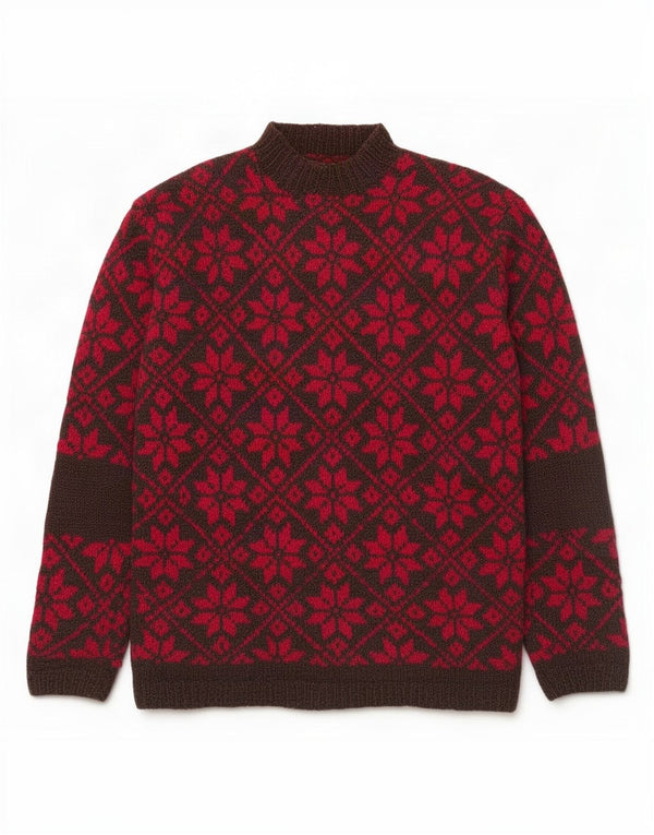 Vintage Damen Rollkragenpullover Pullover UK 16 Large Red Fair Isle