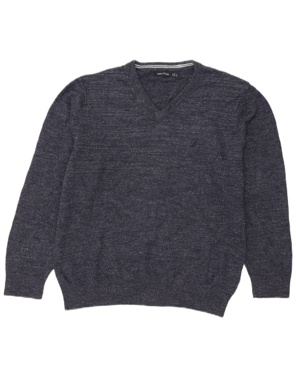 Nautica Herren-Pullover mit V-Ausschnitt, XL, marineblau gesprenkelte Baumwolle