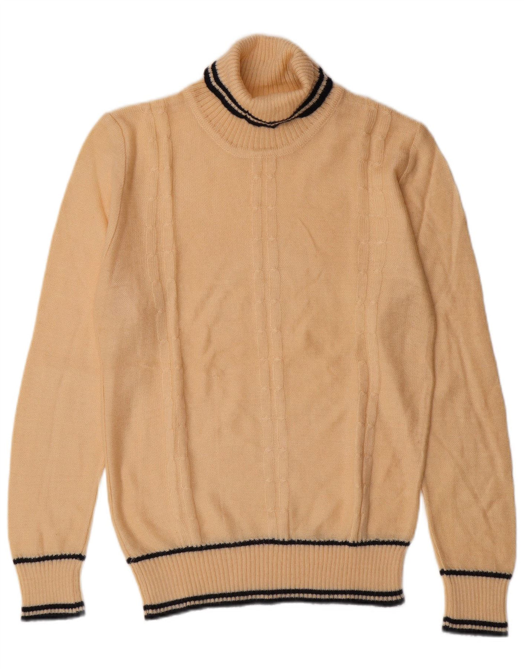 VINTAGE Rollkragenpullover für Herren, klein, beige, gestreift, klassisch