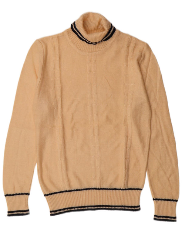 VINTAGE Rollkragenpullover für Herren, klein, beige, gestreift, klassisch