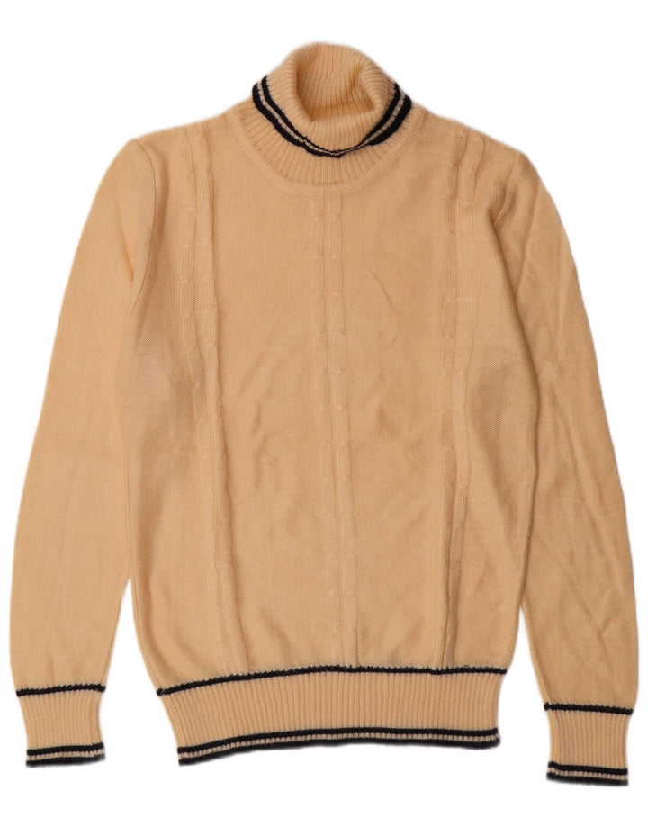 VINTAGE Rollkragenpullover für Herren, klein, beige, gestreift, klassisch