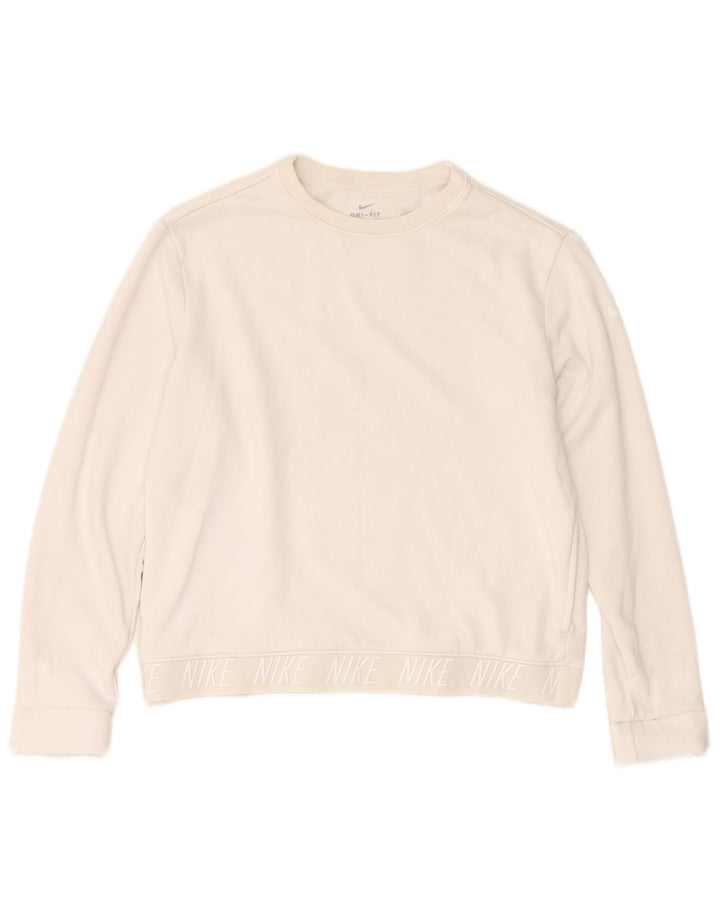 Nike Damen Grafik-Sweatshirt-Pullover UK 14 Mittelweißes Polyester