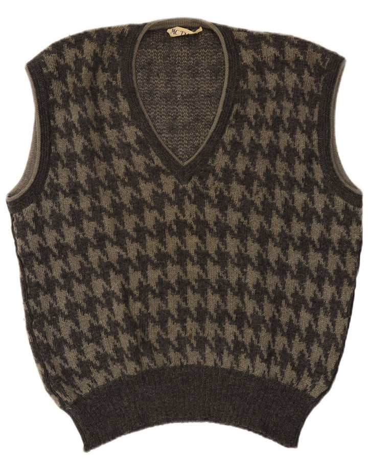 Vintage Herren Weste Tank Top Groß Grau Hahnentritt