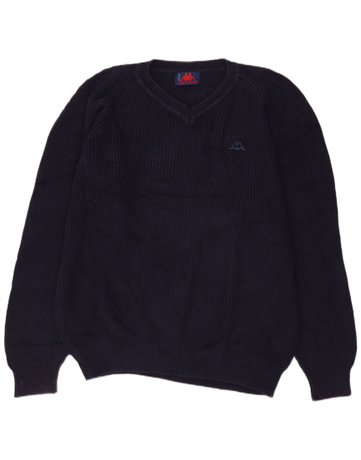 Kappa Herren-Pullover mit V-Ausschnitt aus mittelblauer Baumwolle