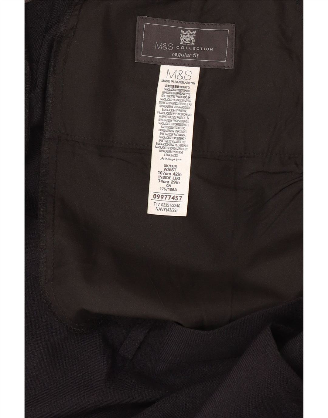 MARKS & SPENCER Herren-Anzughose mit normaler Passform, W42, L29, Marineblau, Polyester