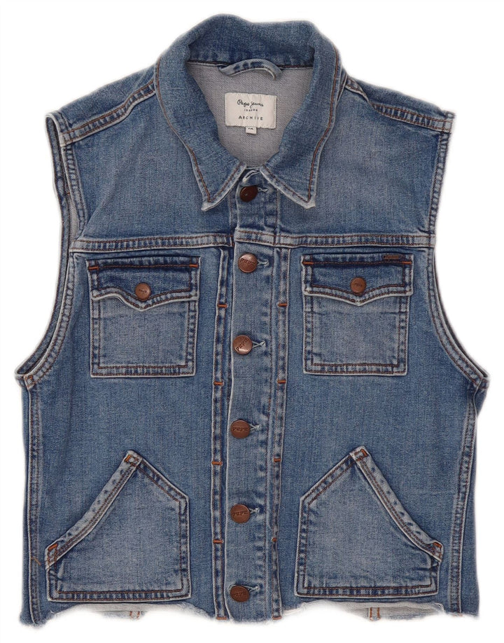 PEPE Jeans Damen Crop Denim Gilet UK 12 Mittelblaue Baumwolle
