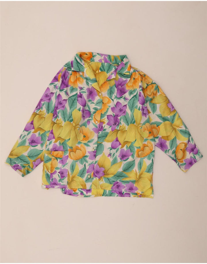 Vintage Damen Hemdbluse UK 14 Medium Mehrfarbig Blumen Viskose