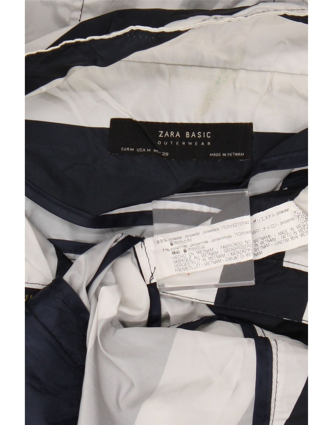 Zara Damen Regenjacke mit Kapuze UK 14 Medium Marineblau gestreift Polyester
