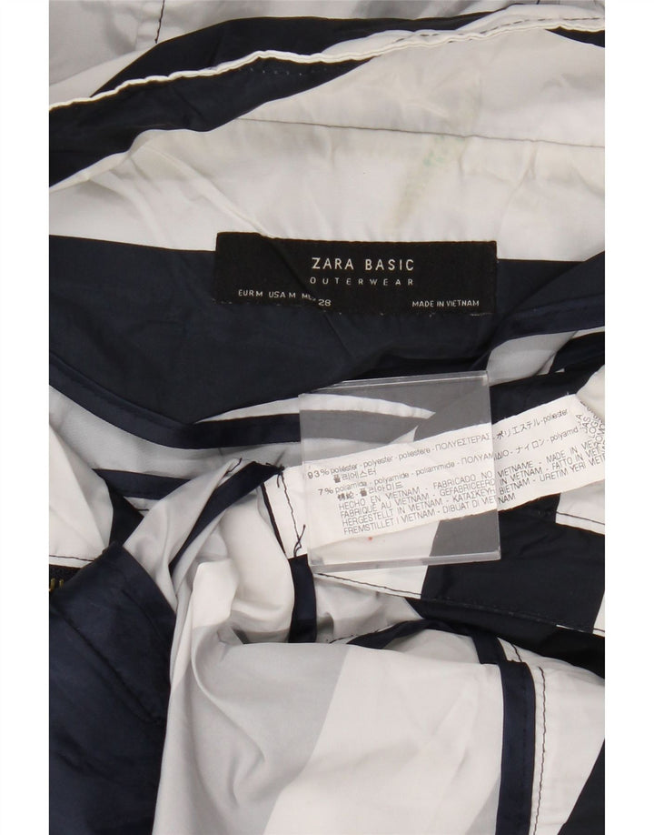 Zara Damen Regenjacke mit Kapuze UK 14 Medium Marineblau gestreift Polyester