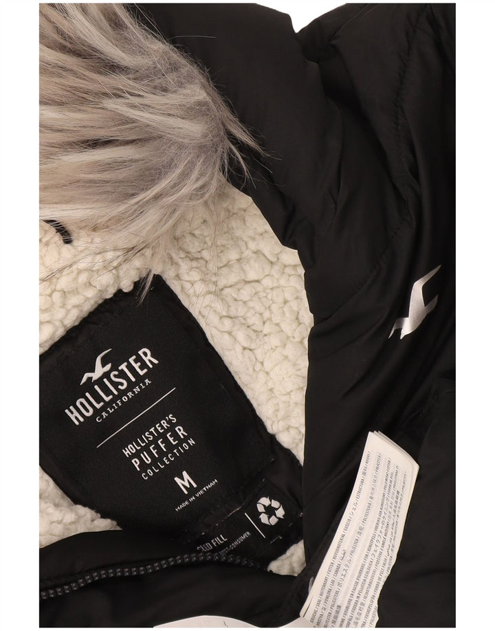 Hollister Womens Hooded Sherpa Padded Coat UK 14 Mittelschwarzes Polyester