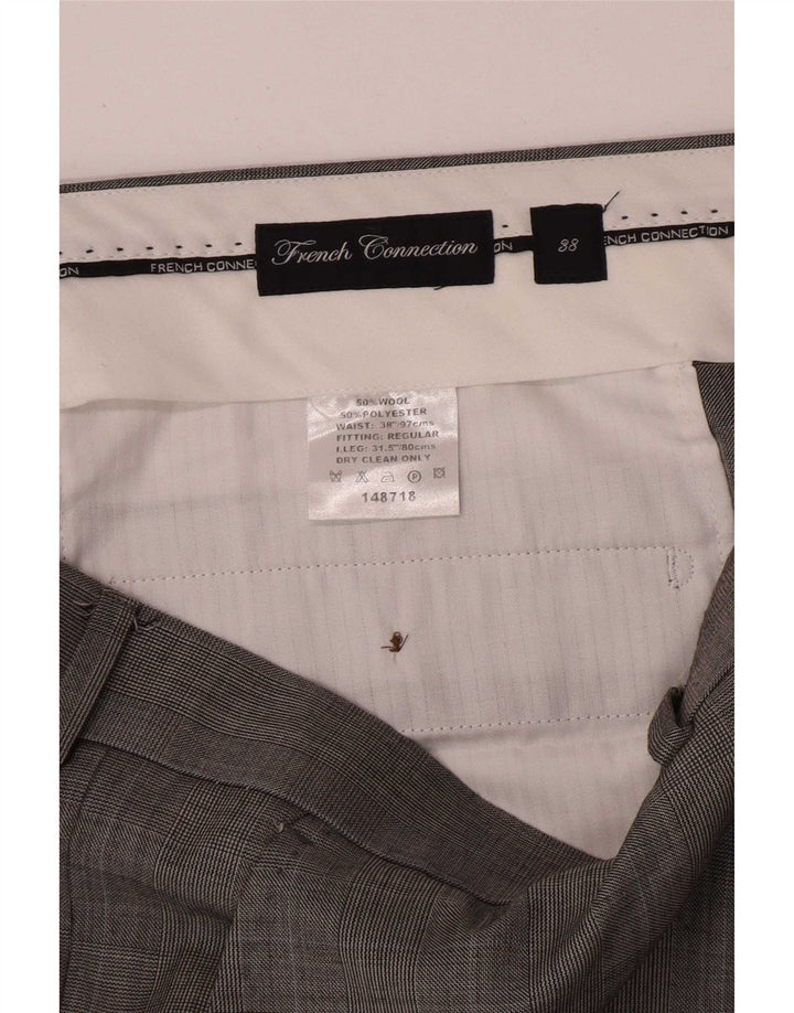 French Connection Herren-Freizeithose, normal, W38, L32, Grau mit Hahnentrittmuster