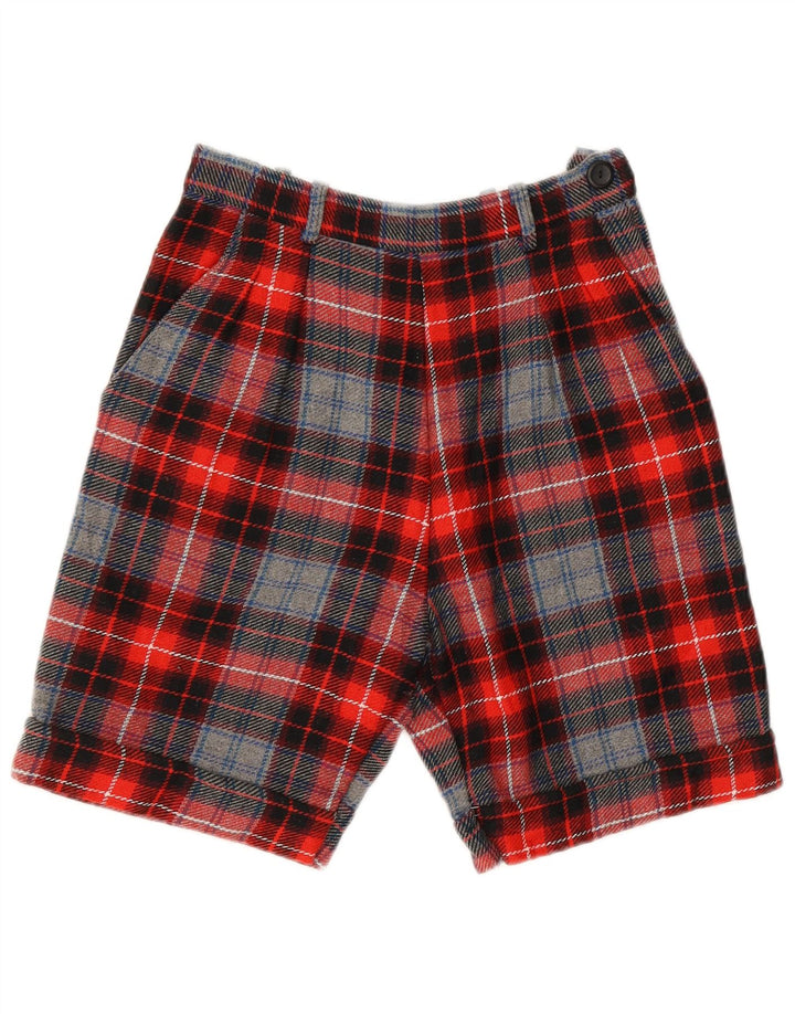 VINTAGE Damen-Chinoshorts mit hoher Taille, Größe 42, mittelgroß, W28, rot karierte Wolle