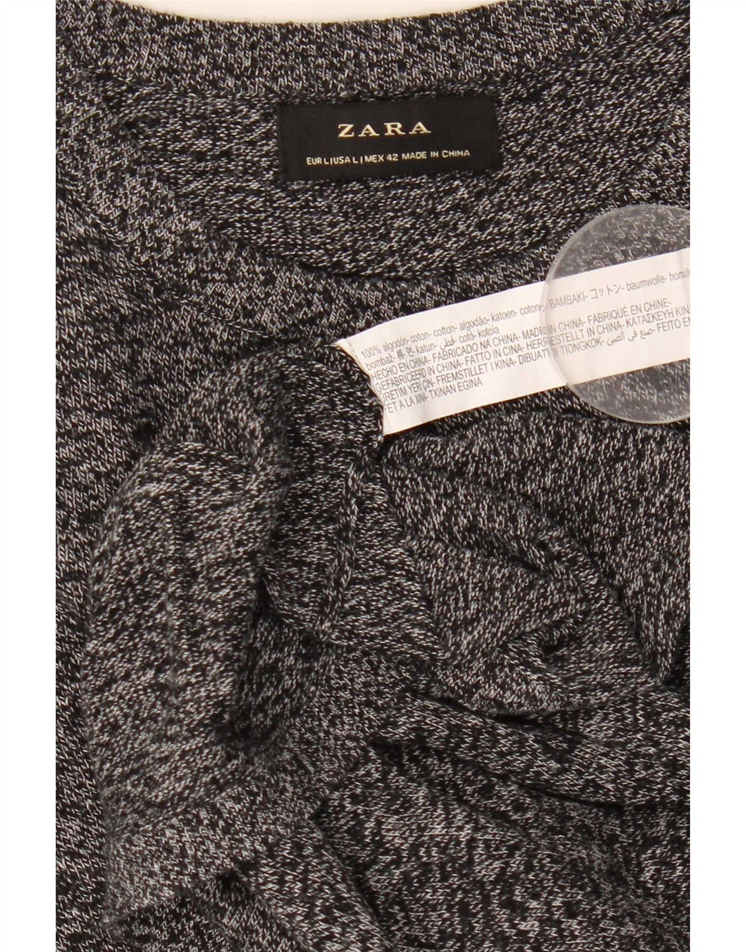 Zara Herren-Pullover mit Rundhalsausschnitt, groß, grau gefleckte Baumwolle