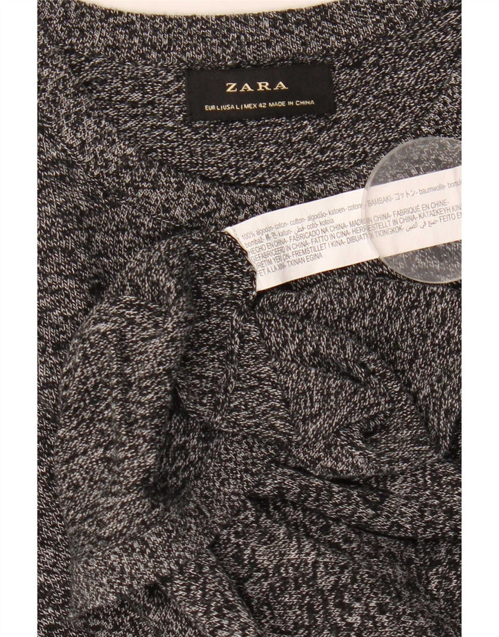 Zara Herren-Pullover mit Rundhalsausschnitt, groß, grau gefleckte Baumwolle