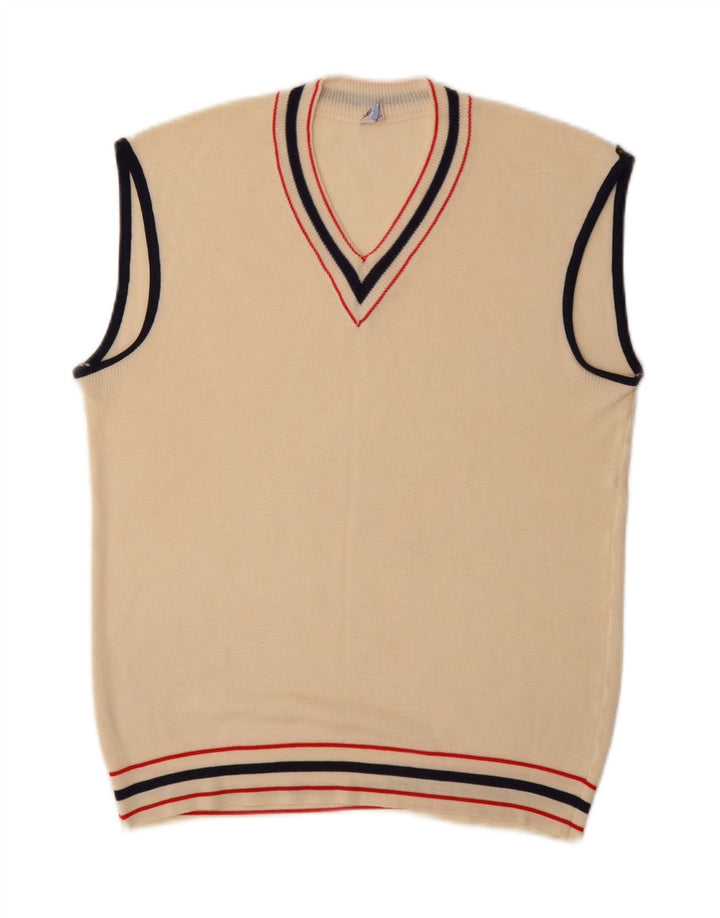 Vintage Herren Weste Tank Top Small Beige Acryl