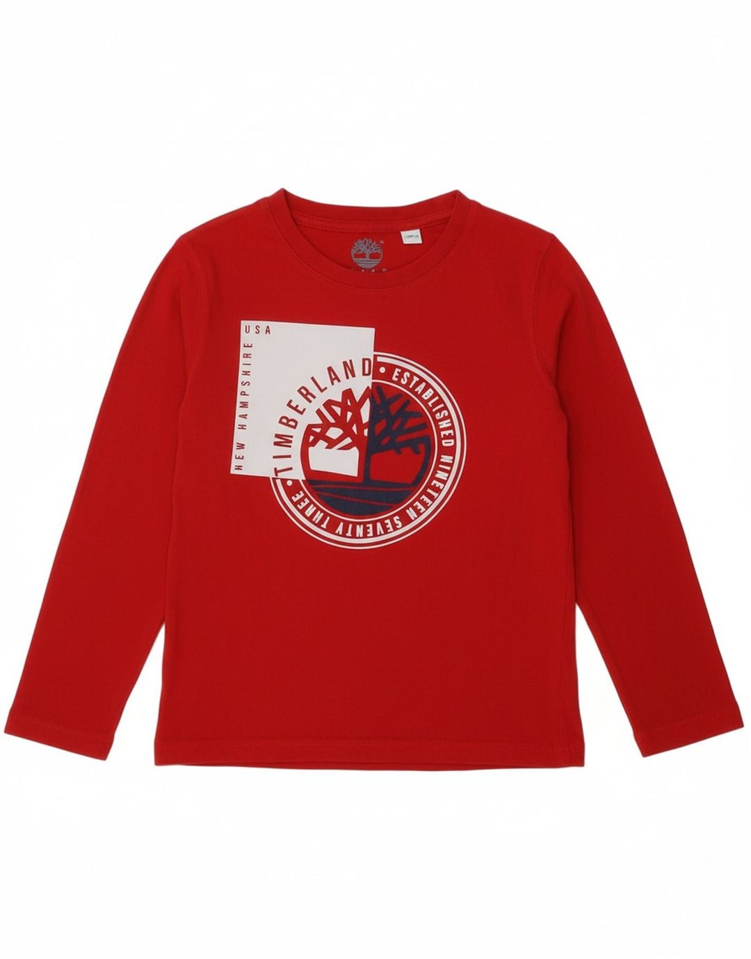 TIMBERLAND Boys Graphic Top Long Sleeve 7-8 Years Red Cotton