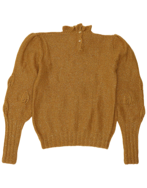 Vintage Damen Rollkragenpullover Pullover UK 14 Mittelgelb meliert