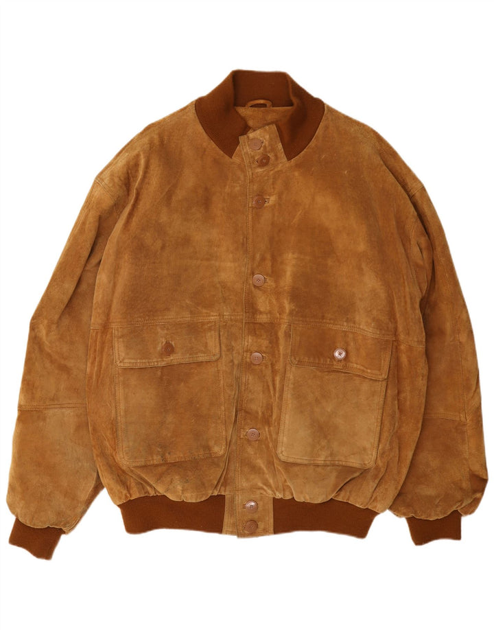 John Monroe Herren-Bomberjacke aus Wildleder, Größe 40, großes braunes Leder