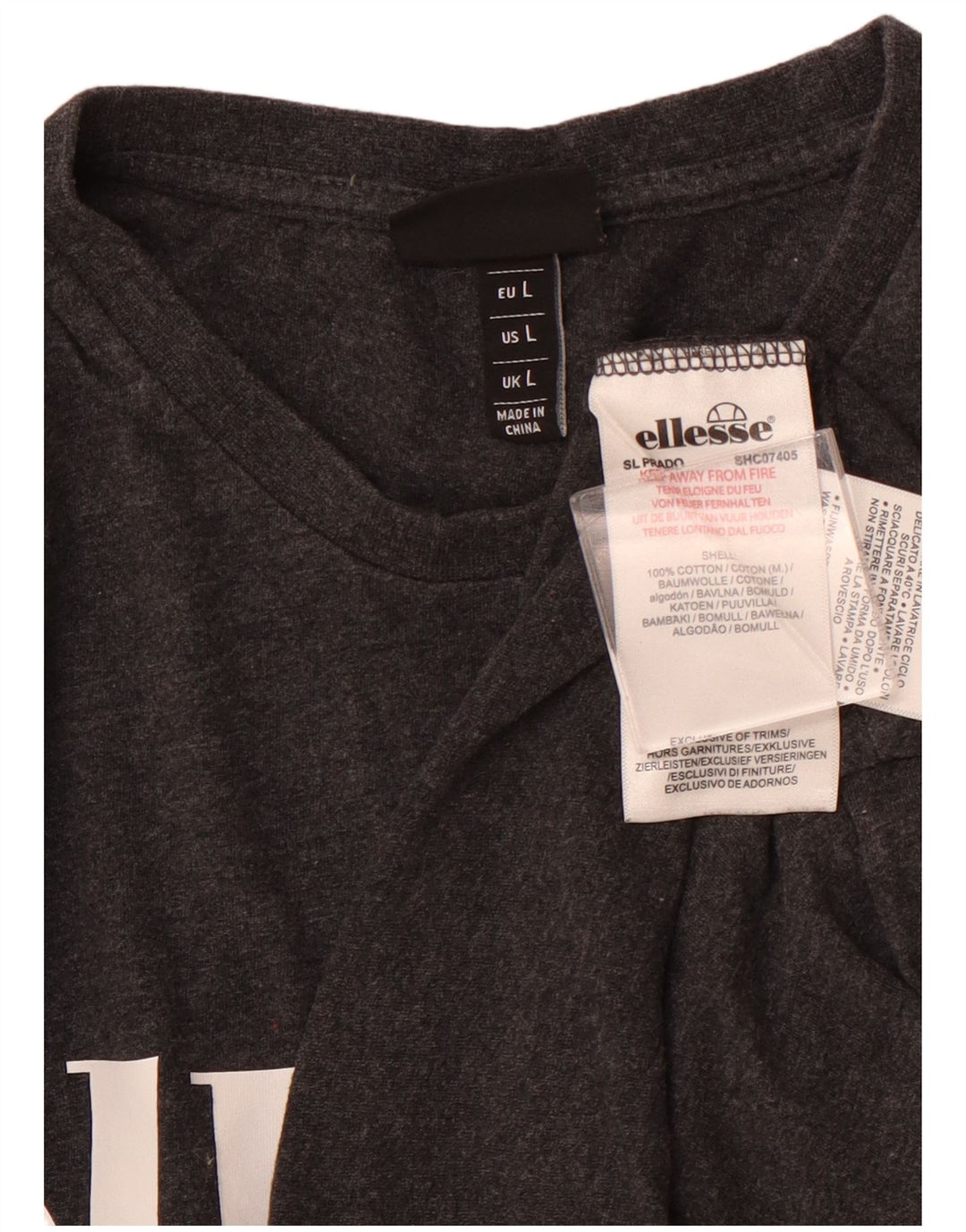 ELLESSE Damen Graphic Graphic T-Shirt Top UK 14 Large Grau Baumwolle