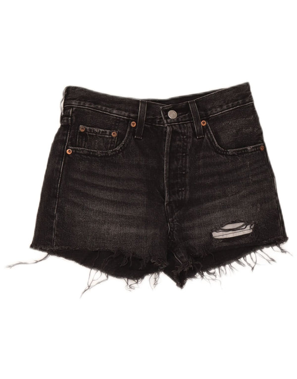 Levi's Damen 501 Distressed Denim Shorts W24 XS Schwarze Baumwolle