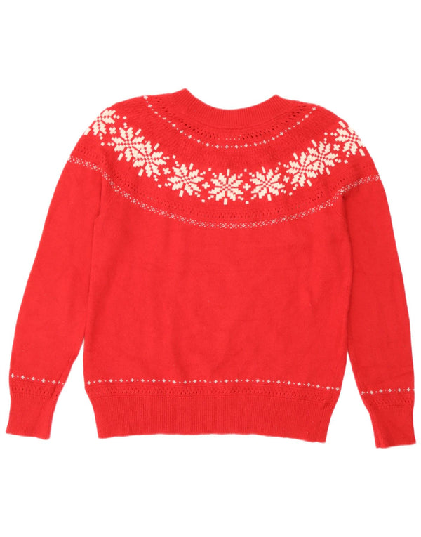 Fat Face Damen-Pullover mit U-Boot-Ausschnitt, UK 12, Mittelrot, Fair-Isle-Baumwolle