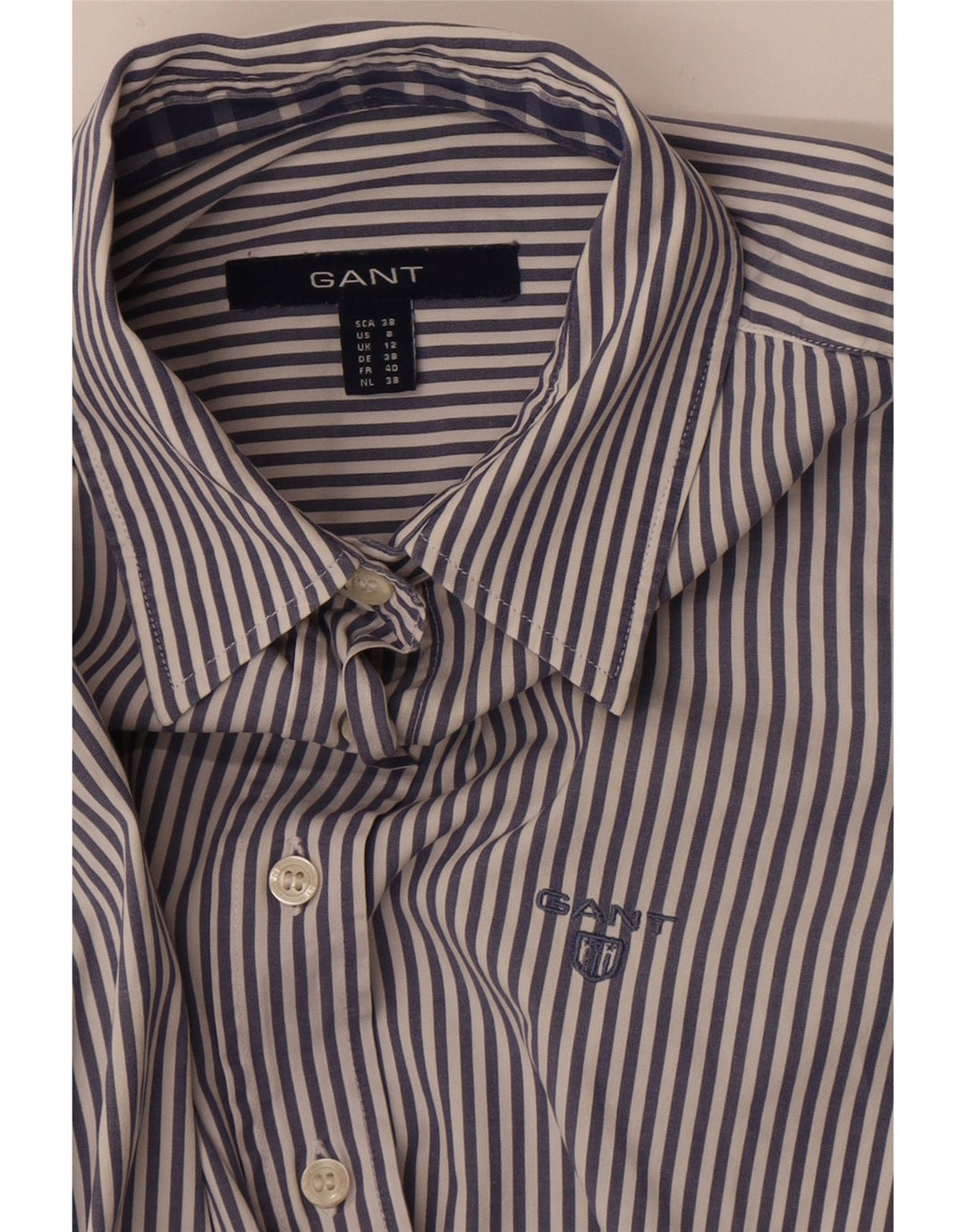 Gant Damenhemd UK 12 Mittelblauer Nadelstreifen