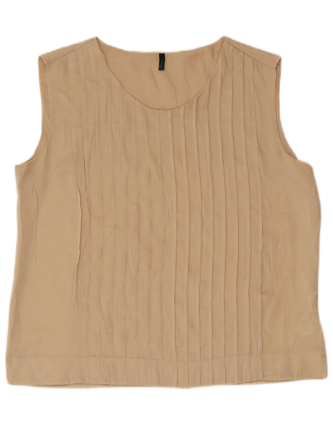 BENETTON Damen ärmelloses Blusenoberteil UK 16 Large Beige Polyester