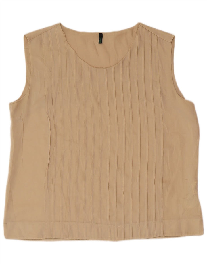 BENETTON Damen ärmelloses Blusenoberteil UK 16 Large Beige Polyester