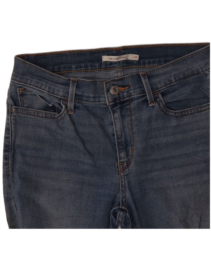 LEVI'S Damen 710 Distressed Super Skinny Jeans W28 L30 Blaues Polyester