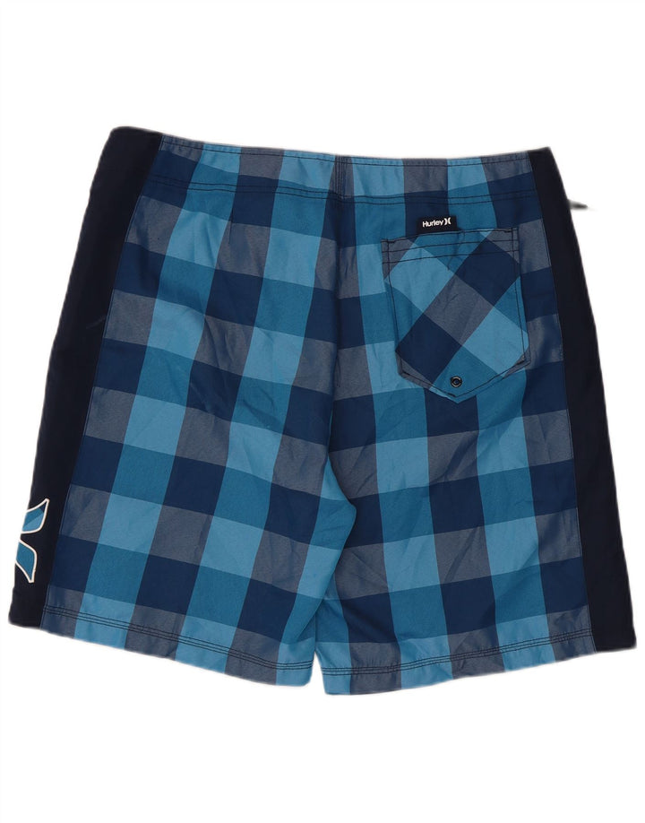 Hurley Herren-Badeshorts mit Grafik, groß, blau kariert, Polyester