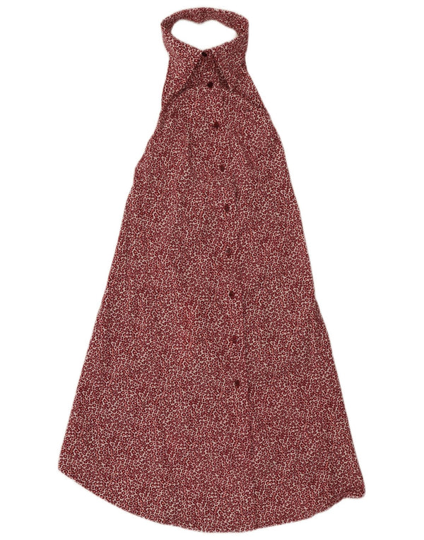 Replay Damen Neckholder-Kleid, UK 4 XS, Burgunderrot, Baumwolle mit Animal-Print