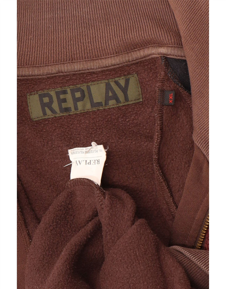 Replay Herren-Trainingsanzugoberteil mit Grafik, 2XL, braunes Farbblock-Polyester