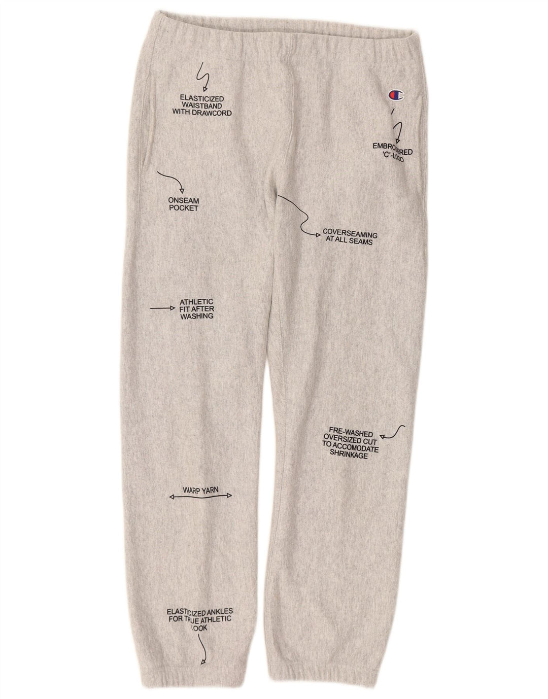 CHAMPION Mens Reverse Weave Graphic Tracksuit Trousers Joggers Small Grey