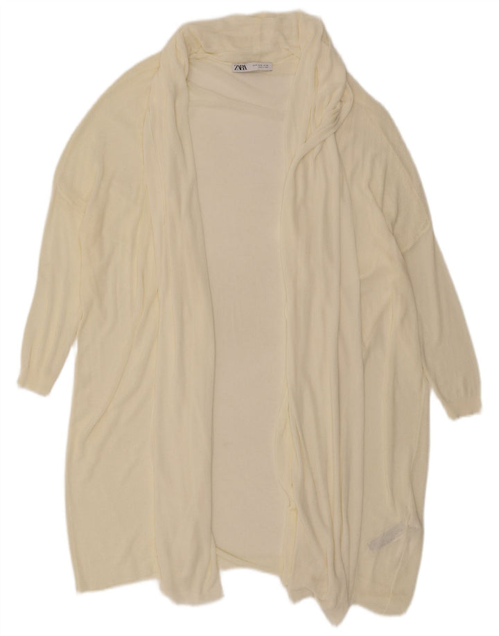 Zara Damen-Strickjacke, übergroß, lang geschnitten, offen, Gr. 14, Mittel, gebrochenes Weiß