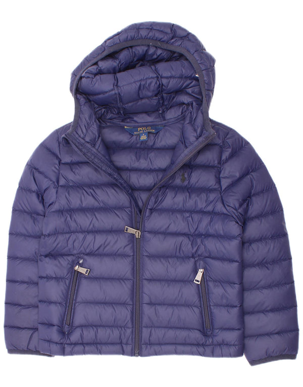 Polo Ralph Lauren Wattierte Jungenjacke mit Kapuze, 5–6 Jahre, marineblaues Polyester