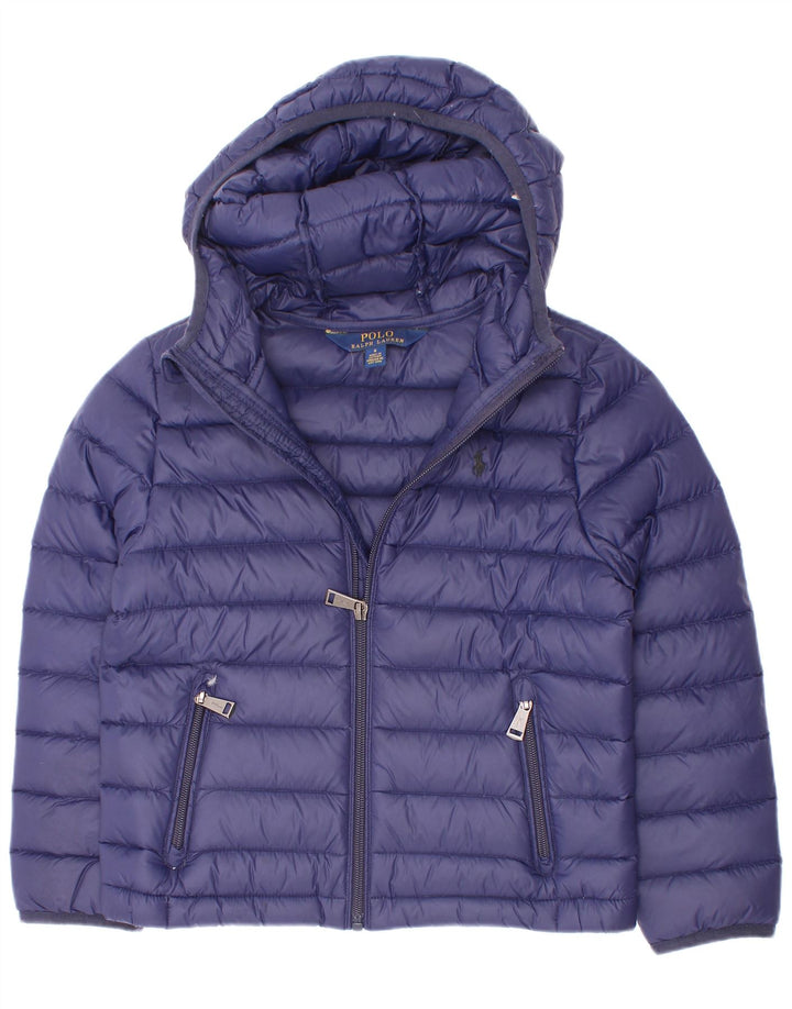 Polo Ralph Lauren Wattierte Jungenjacke mit Kapuze, 5–6 Jahre, marineblaues Polyester