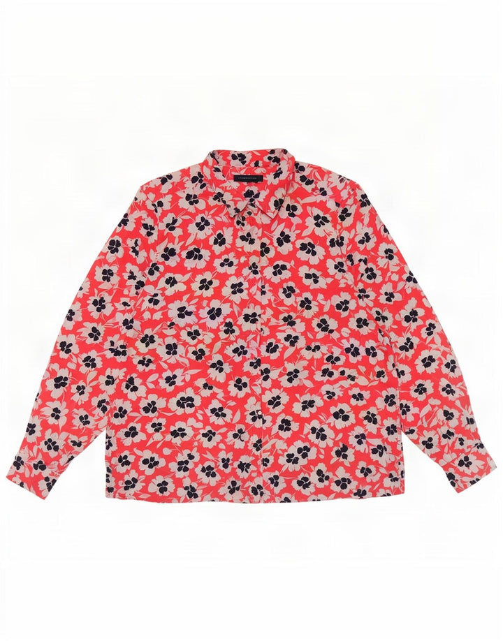 Marks & Spencer Damen-Oversize-Hemdbluse, UK 18, XL, rotes Blumenmuster, Polyester