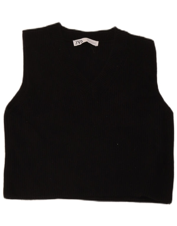 Zara Damen Crop Vest Tank Top UK 10 Small Schwarz