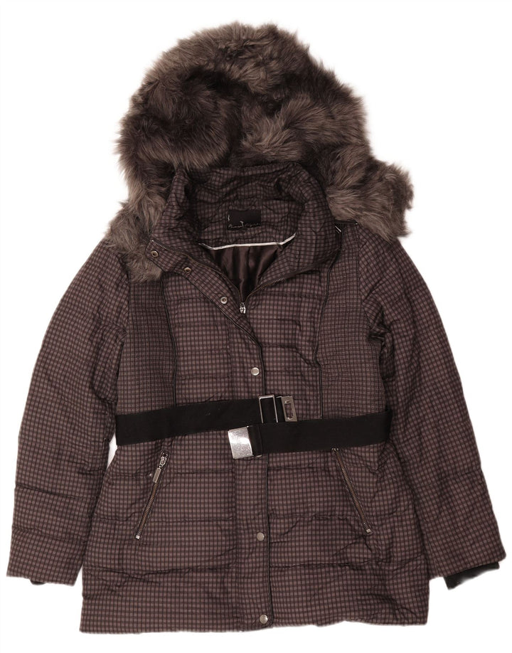 Phase Eight Wattierte Damenjacke mit Kapuze, UK 16, groß, braun kariert, Polyester